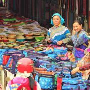 Colorful ethnic minority market in the mountains of Bac Ha