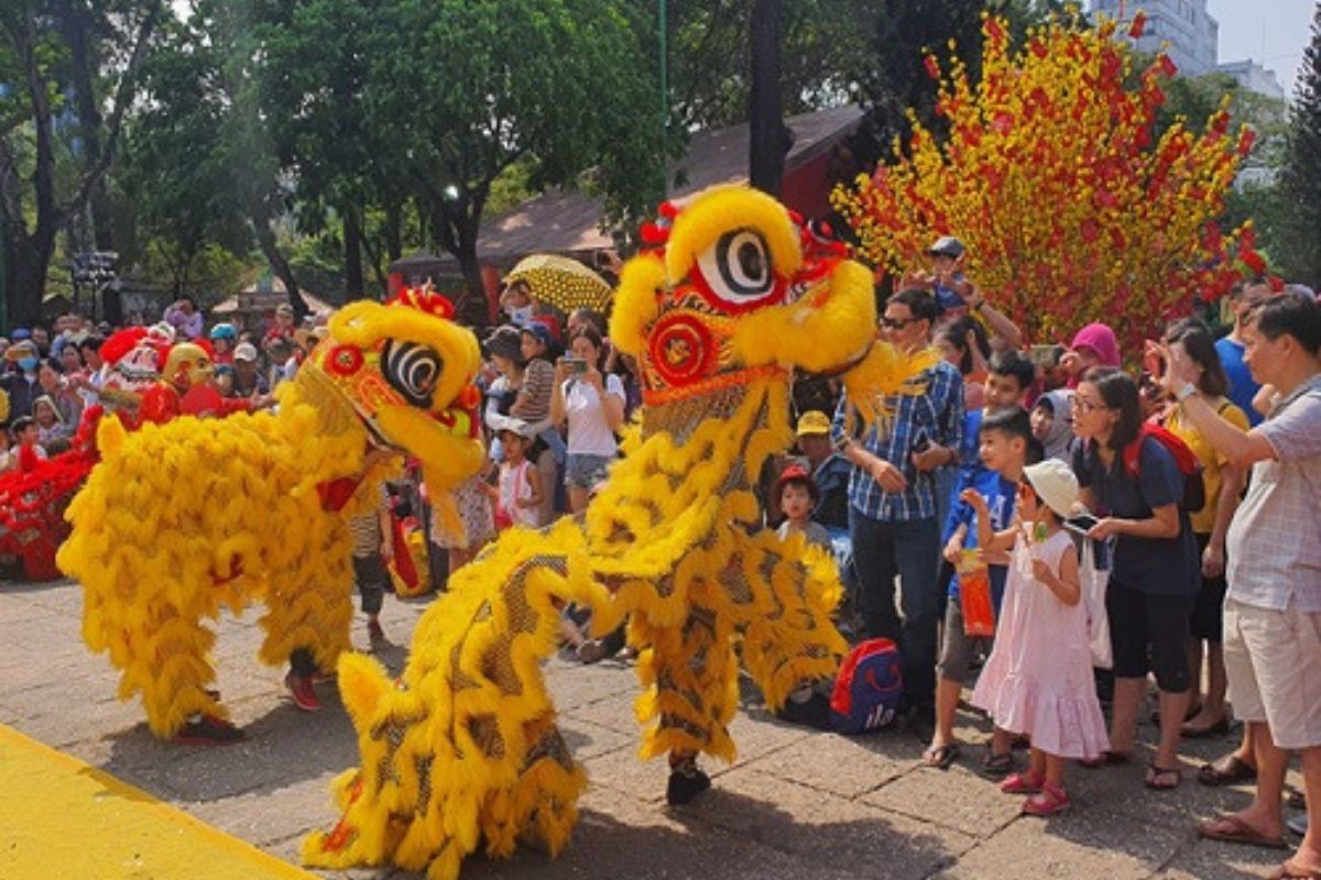 Lion dance during Tet Holiday