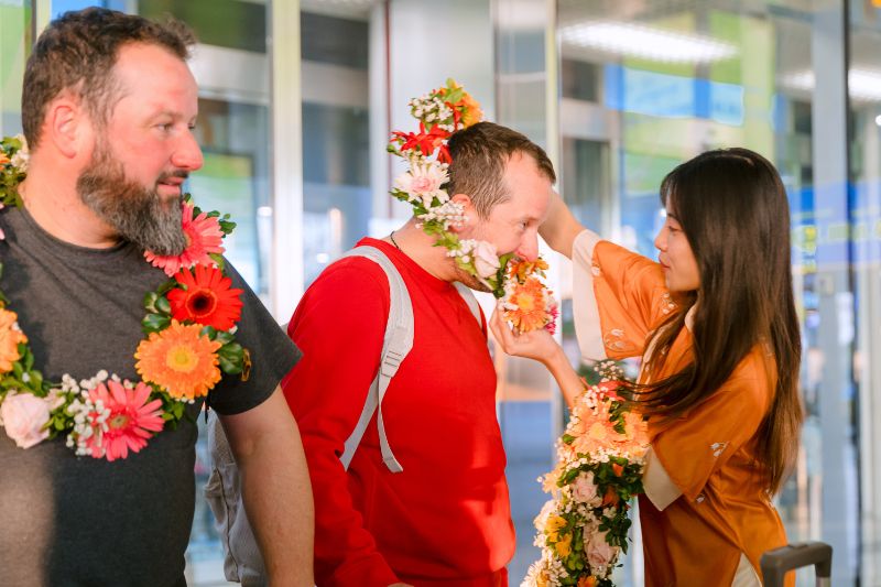 welcoming at the airport in Vietnam