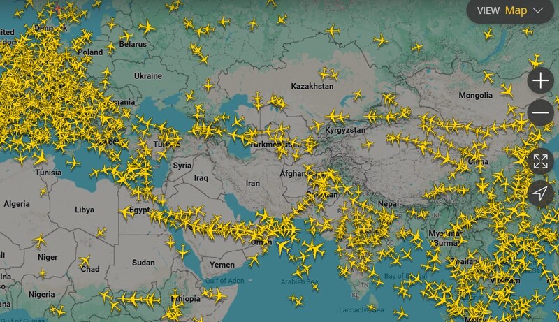 Air Traffic Map Of Canceled Flights In The Middle East (source Flightrade)