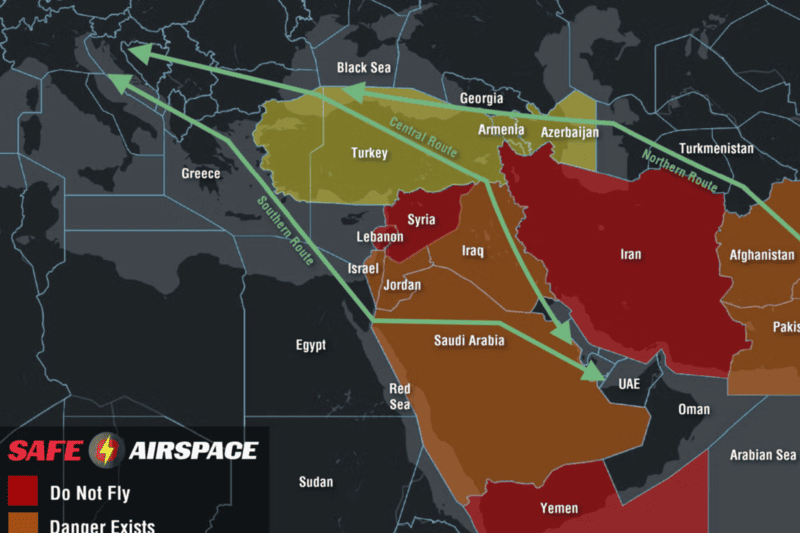 Routes Sures Pour éviter L'espace Aérien Iranien